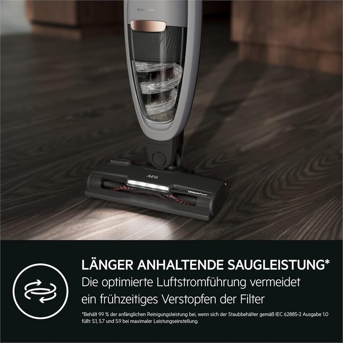 AEG CLEAN 5000 AS52CB25UG Cordless Vacuum Cleaner / 2in1 / pleasantly quiet 80 dB(A) / 58% recycled material / up to 55 minutes runtime / automatic / freestanding / all floors / incl. accessories / gray Model 2023 25.2V Gray Multi-Floor Nozzle