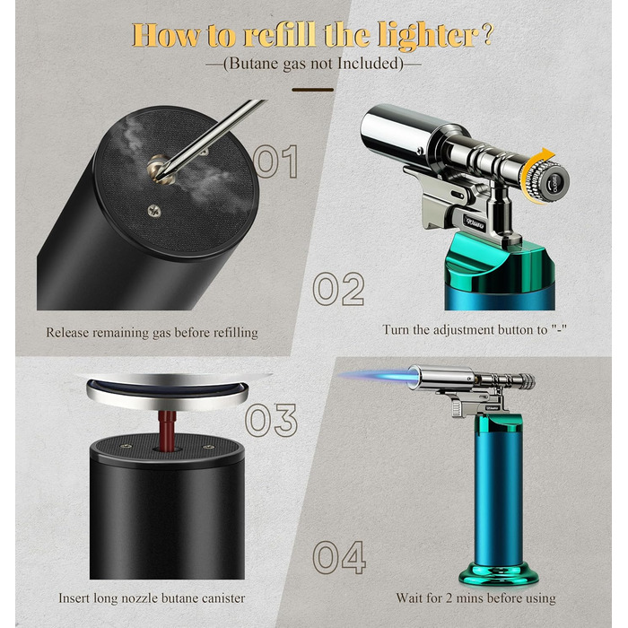 Газовий пальник для кухні Küchenbrenner: потужний вогнемет, заправний бутановий запальник для крем-брюле, паяння (без бутану), зелений (Wb009-gr)