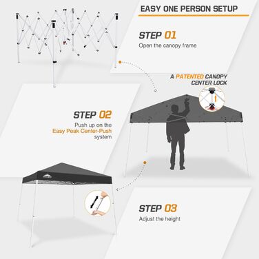 EAGLE PEAK 3x3m Event Tent with Slanted Legs, Pop-up Pavilion for Outdoor Use, UV Protection 50+, Waterproof, Foldable, Folding Gazebo for Camping, Garden, Party, Dark Blue (Gray)