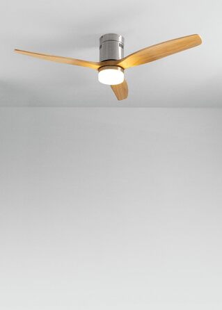 Вентилятор стельовий Windcalm Natural Wood з підсвічуванням, нікель, дерев'яні лопаті, пульт ДУ, 132 см, 6 швидкостей, літній/зимовий режим