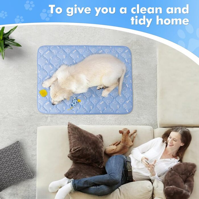 Rywe Cooling Mat for Dogs - Upgraded Colorfastness, Thicker, Washable, Self-Cooling Mat, 70x90cm Dog Mat - Non-Slip, Soft, Water-Absorbent, Odor-Resistant, Summer Dog Blanket for Dogs and Cats - (S, Blue)