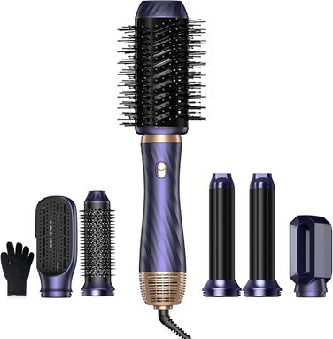Набір для укладки волосся OKWRAP Airstyler 6 в 1: фен-щітка, автоматична завивка, об'ємні насадки, блакитний