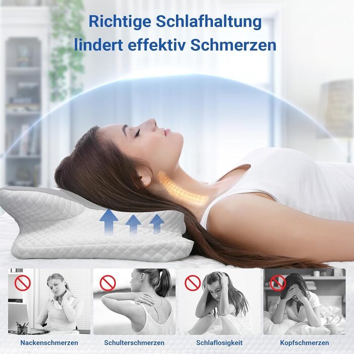 HotHands Memory Foam Pillow Ergonomic Orthopedic Pillow, Head Pillow for Side, Back, and Stomach Sleepers to Relieve Pain and Improve Sleep Quality, 62x41x13/11cm