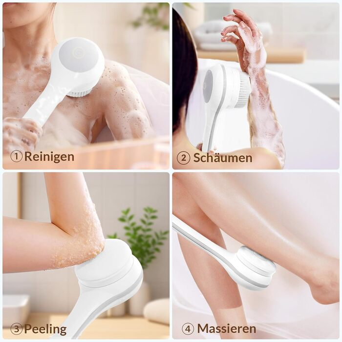 Електрична щітка для спини, м'яка ексфоліація, довгоручна душова щітка, допомога у нанесенні крему для жінок, чоловіків, людей похилого віку, глибоке очищення для всіх типів шкіри, гарна піна - Рожева (Перламутровий)