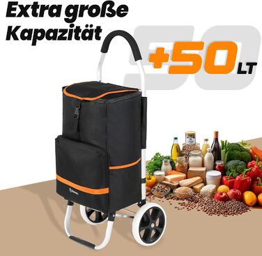 Тролей для покупок Eskey з термокишенею – складаний, водонепроникний, 50L (Чорний)