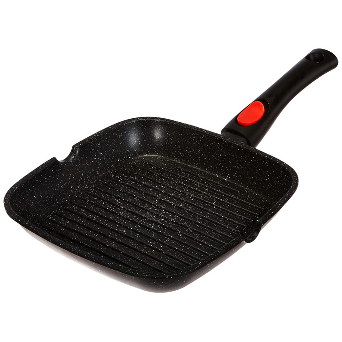 Kamberg Гриль-сковорода 24x24 см з антипригарним покриттям під камінь, знімною ручкою, алюмінієвий литий метал, для всіх плит (індукція), без PFOA