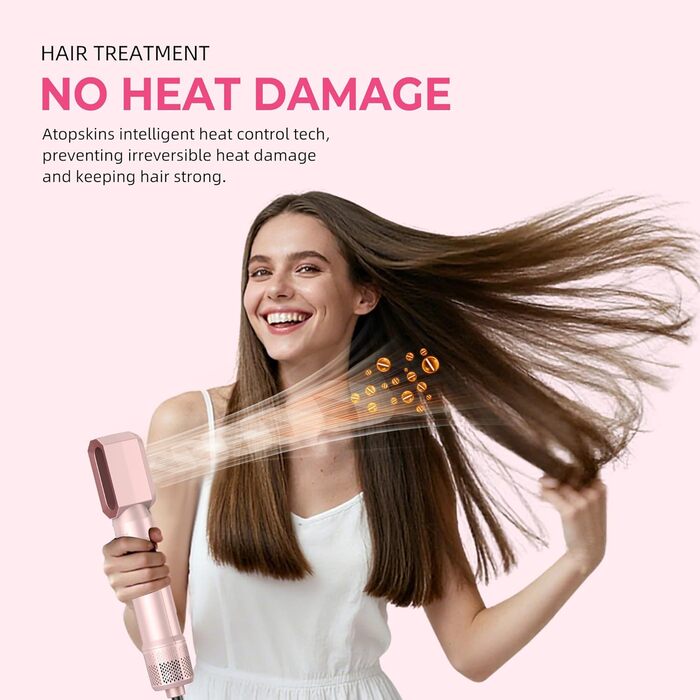 Набір для укладки волосся Atopskins 6 в 1: фен-щітка, локони, термощітка, 1000W, рожевий