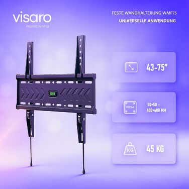 Настінне кріплення для телевізора Visaro WMF75 43-75 дюймів, LED/LCD/OLED, VESA 400x400, до 45 кг