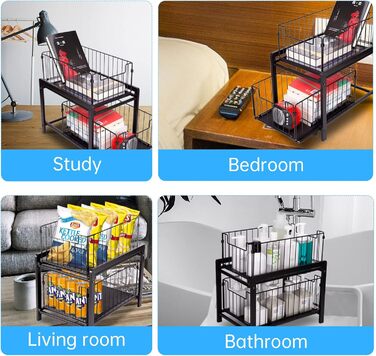 VINILITE Drawer Shelf 2-Tier Pull-Out Cabinet Organizer Kitchen Under-Cabinet Shelf Pull-Out Baskets Dish Cabinet Bathroom Office