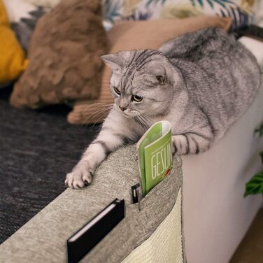 Navaris Cat Scratch Mat Scratch Protector Sofa - with 2 compartments - 128 x 45 cm Sisal Scratch Rug for Cat - Couch Cat Scratch Mat - also for Dogs (Light Brown - White)