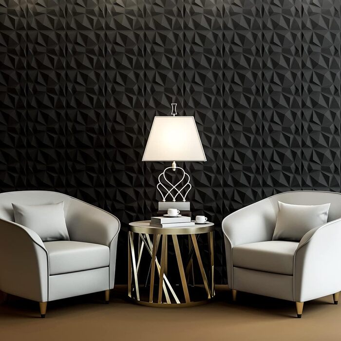 3D Панелі для стін Art3d, 33 шт., 30x30 см, матовий чорний, ПВХ, водостійкі