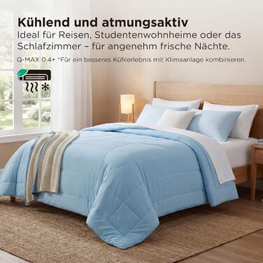 Ковдра BEDSURE 135x200 см, 4-сезонна, стеганий ковдра без наволочки, 300 GSM, для алергіків, сірий/світло-сірий, тепла, м'яка, блакитний (150x200 см)