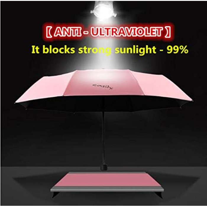 Зонт компактний та складаний з UV-захистом, переносний від Voy Lady – Рожевий, з квітковим малюнком (кіт) – діаметр 96 см