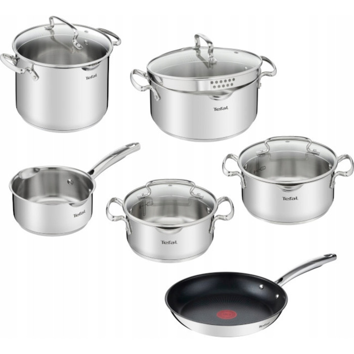 Набір каструль та сковорідок Tefal Duetto+ з нержавіючої сталі, 10 предметів, G732SA55