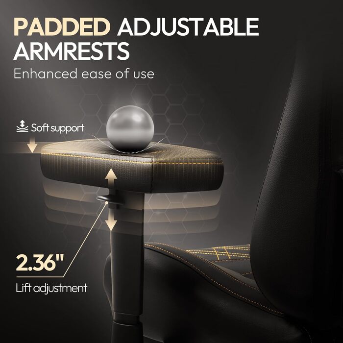 Ігровий крісло Dowinx з масажем та підігрівом, дихаюча спинка, регульована підставка для ніг, підтримка спини та шиї (Чорний, Золотий)