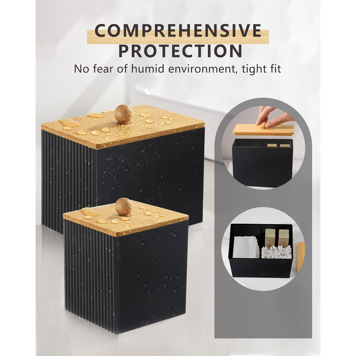 Диспенсер для ватних дисків та паличок з бамбуковим кришкою, органайзер для ватних виробів, чорний, для ванної кімнати