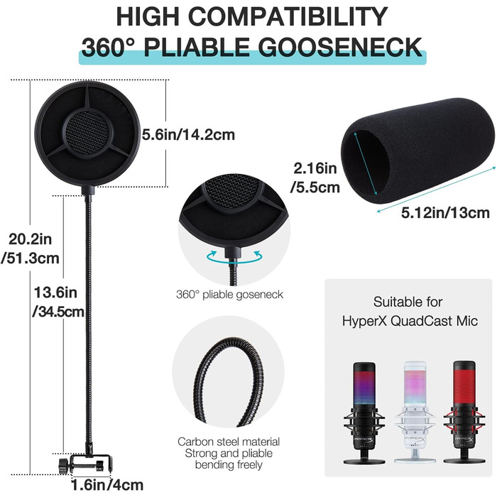 Кріплення для мікрофона HyperX QuadCast/ProCast YOUSHARES (PS-T7) з поп-фільтром, професійний штатив-кріплення для мікрофону, червоний