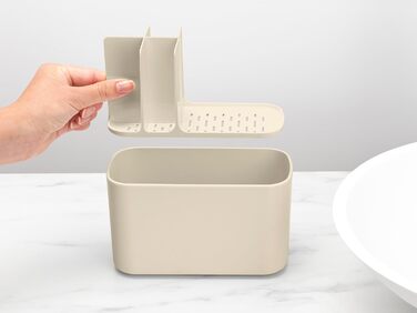 Полиці для ванної Brabantia Renew Soft Beige, підставка для раковини, тримач для зубних щіток, нековзна, корозійностійка, легко миється, 19,7x9,8x11 см