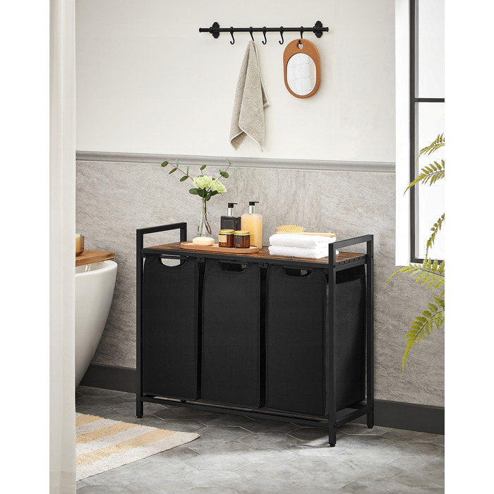 Кошик для білизни K&M тканинний, 114 л, бежевий, коричневий, чорний
