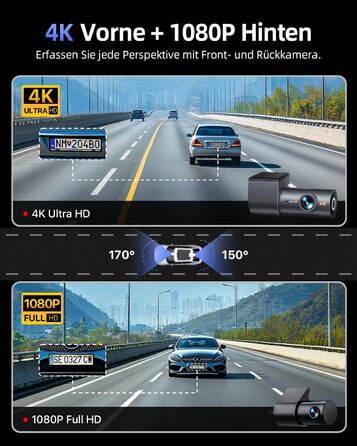 Відеореєстратор автомобільний 4K+1080P Dashcam з Wi-Fi, SD 64GB, нічна зйомка, G-сенсор, паркування