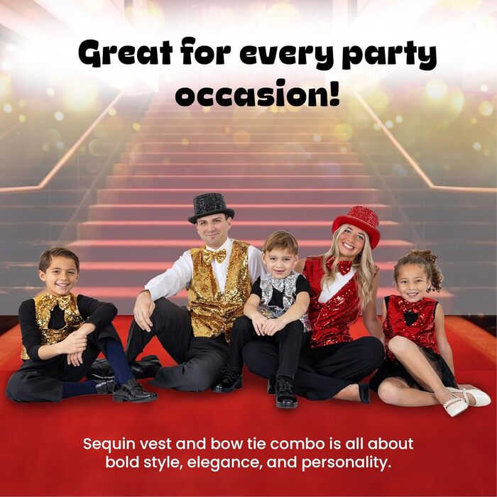 Жіноча/Чоловіча жилетка з паєтками Dress Up America з краваткою - червона, блискуча, з V-подібним вирізом