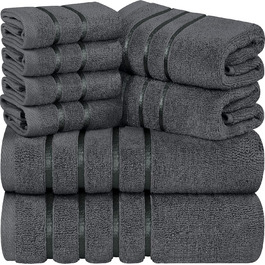 Набір рушників Utopia Towels 8 шт. (2 великі, 2 середні, 4 маленькі) з петлею для підвішування, 97% бавовна, швидковисихаючі, сірий колір