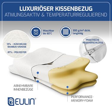 Ортопедична подушка для шиї EULIN® з преміальної піни Memory Foam, ергономічна, сертифікат IGR