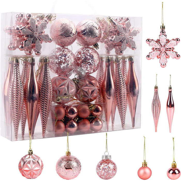 40 шт. прикрас на ялинку: міцні кулі, ялинкові орнаменти, декор для ялинки (Рожевий)