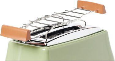 Тостер De'Longhi Icona Vintage CTOV 2103.GR Olive Green – 2 слоти, підставка для булок, 6 рівнів підсмажування, функція підігріву та розморожування, з нержавіючої сталі, ретро-дизайн