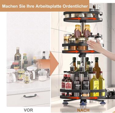 Організатор для спецій, поворотний на 360°, 3 яруси, з нержавіючої сталі, чорний