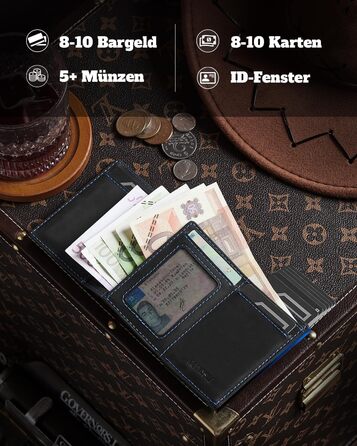 Портмоне DODENSHA® MagSnap для чоловіків з RFID захистом та відділенням для AirTag, картхолдер на 10+ карт, з монетницею, чорно-синій колір