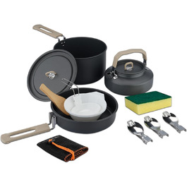 Набір посуду для кемпінгу ISFORU на 2-3 особи, 13 предметів: антипригарні каструлі та сковорідки, посуд для приготування їжі з котелком, пластикові миски та аксесуари. Компактний набір для пікніків, походів та кемпінгу.