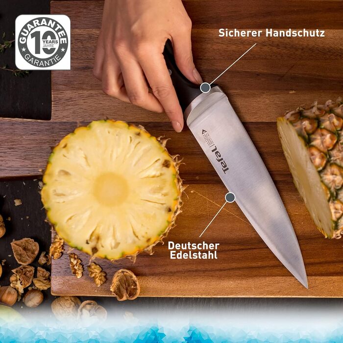 Набір ножів Tefal Ice Force 3 шт: ніж для м'яса 20 см, ніж Сантоку 18 см, універсальний ніж 11 см, нержавіюча сталь, чорний, K232S3