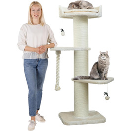 HAPPYPET Преміум Дряпка для котів 'Фредді' – 150 см, велика, для Мейн-куна, з сизалю, товсті стійки (кремовий)
