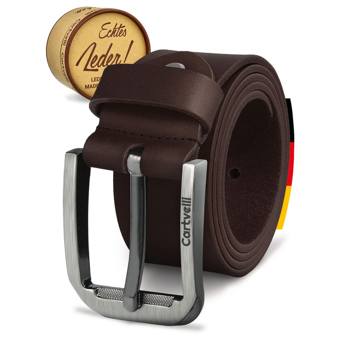 Шкіряний ремінь чоловічий преміум-якості, натуральна шкіра, 40 мм, темно-коричневий, 130 см, Made in Germany (у подарунковій коробці)