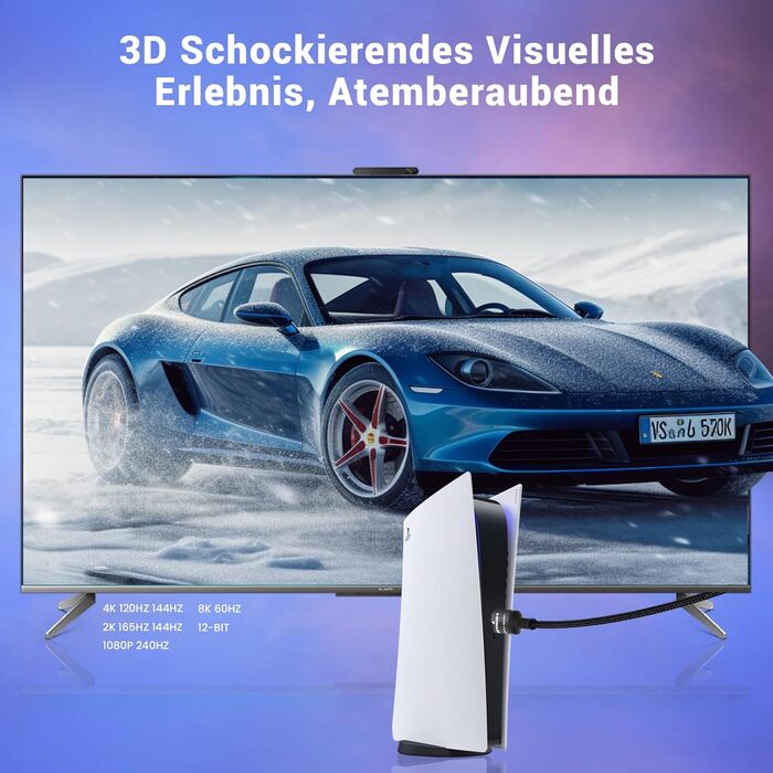 HDMI 2.1 кабель Etseinri 2 метри, 48Gbps, 4K 240Hz, 8K, eARC, HDCP2.3, HDR, Dolby Atmos, Vision для моніторів, телевізорів, проекторів, чорний