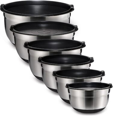 Набір мисок для змішування Cook With Color, 6 шт., нержавіюча сталь, чорний колір, з кришками та неслизьким дном