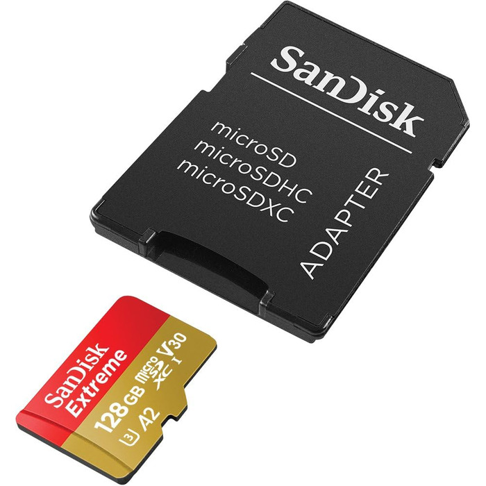 Карта пам'яті SanDisk 128GB Extreme microSDXC UHS-I з адаптером, швидкість читання до 190 МБ/с