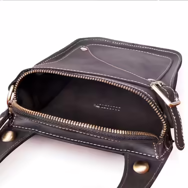 Le'aokuu Men's Leather Motorcycle Hip Bag Messenger Shoulder Drop Leg Bag (9326 Dark Black)