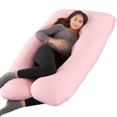Подушка для вагітних Amagoing U-подібна, 144.8 см, рожева. Знімна чохол з джерсі, для підтримки спини, ніг та стегон.