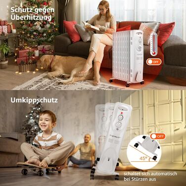 Електричний масляний радіатор Aigostar Pangpang 2300W, 11 секцій, з термостатом та 3 рівнями нагріву, мобільний обігрівач