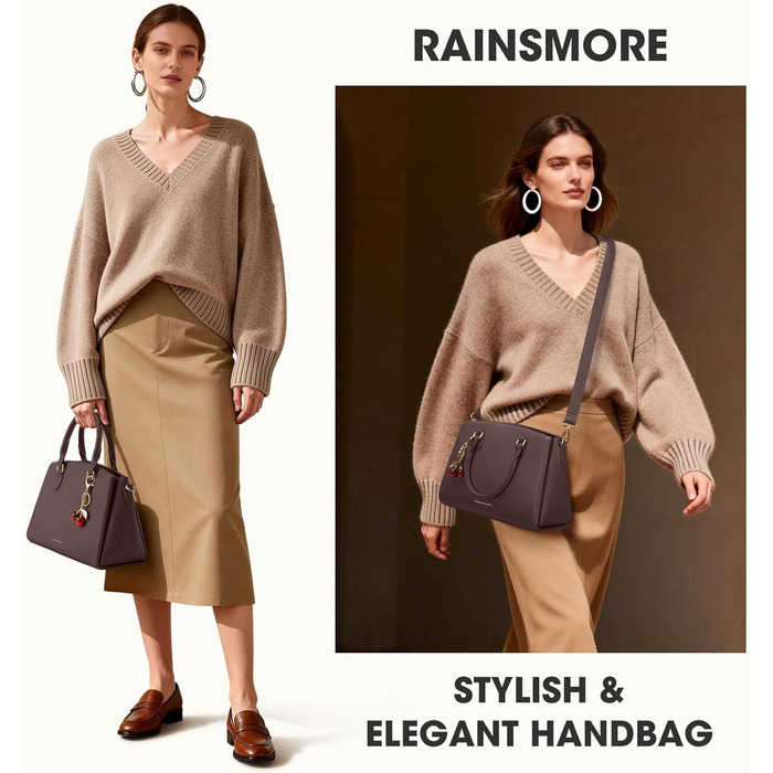 Сумка жіноча RAINSMORE середнього розміру з PU шкіри, для планшета 11 дюймів, з плечовим ременем, для роботи та міста (кава)