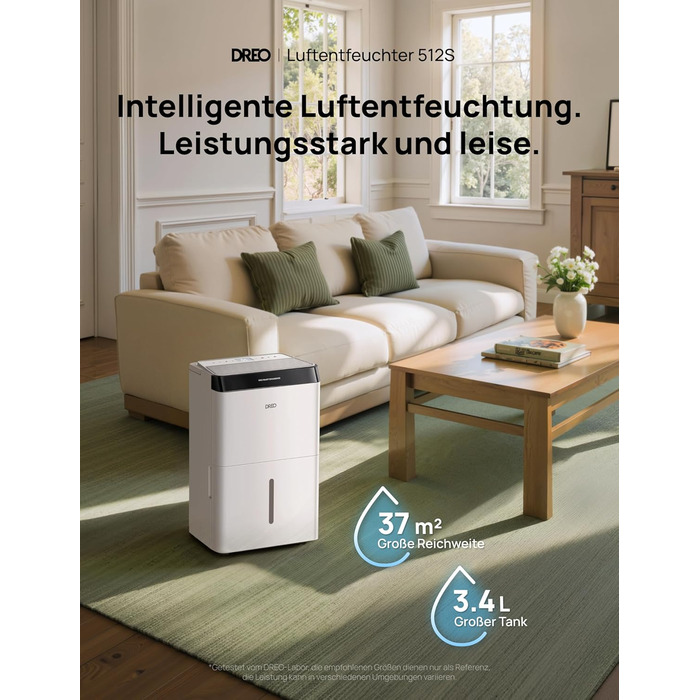 Dreo Розумний осушувач повітря /24h, для приміщень 37 м² – енергоефективний та тихий – керування через App & Alexa – 3 режими, таймер, регульована вологість, з відводом води, для спальні та ванної кімнати, білий (20L, чорний)
