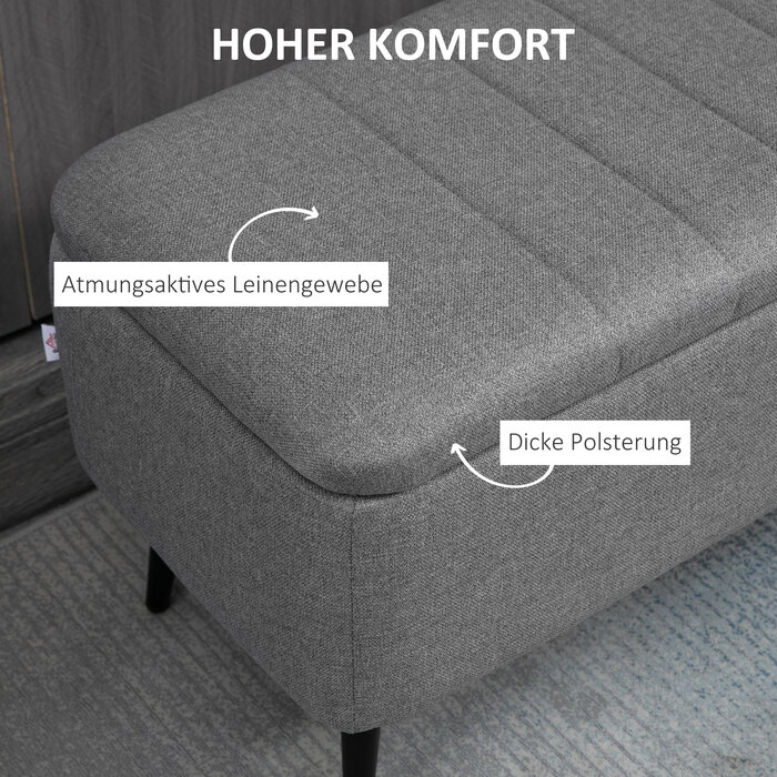 Лавка з місцем для зберігання HOMCOM - М'яка лавка з текстурою льону, лавка-сховище на металевих ніжках, лавка-скринька для вітальні, спальні, коридору, 102 x 40 x 44 см, сірого кольору | Aosom