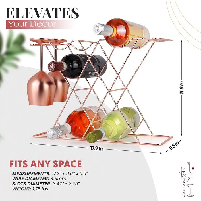 Стильне металеве вінорегулятор Gusto Nostro для столу (рожеве золото, 8 пляшок)