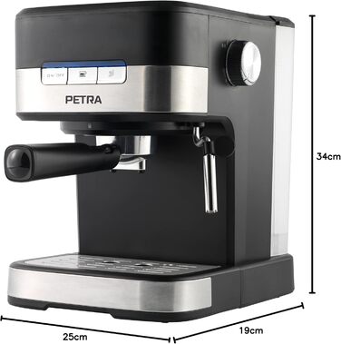 Petra Coffee Machine Barista Pro 1.5L, Semi-Automatic Espresso Machine with Milk Frother, Small Coffee Machine for Espresso & Cappuccino, Coffee Machine 15 Bar, 850W