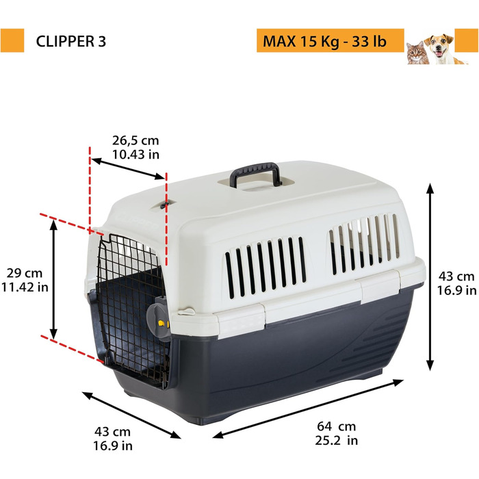 Переноска для собак Ferplast Clipper 4, IATA-сертифікована, середнього розміру (64 x 43 x 43 см.)