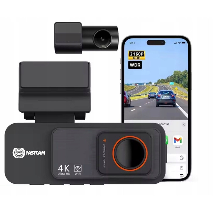 Автомобільний відеореєстратор Fastcam M9 4K UHD з Wi-Fi, кутом огляду 170° та задньою камерою