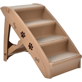COSTWAY 4-Step Pet Staircase with Carpet, Dog Stairs Plastic Cat Stairs Folding, Portable Dog Ramp Pet Stairs for Dogs and Cats, Pet Ramp for Climbing and Scratching (Brown)