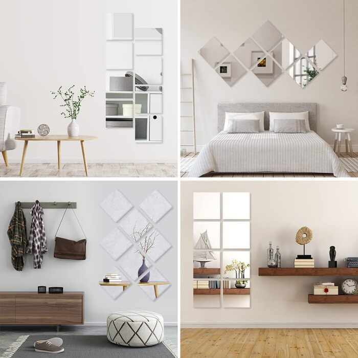 Дзеркальна плитка самоклеюча 15x15 см - 16 шт. для декору стін, ванної кімнати, шафи, вітальні, спальні